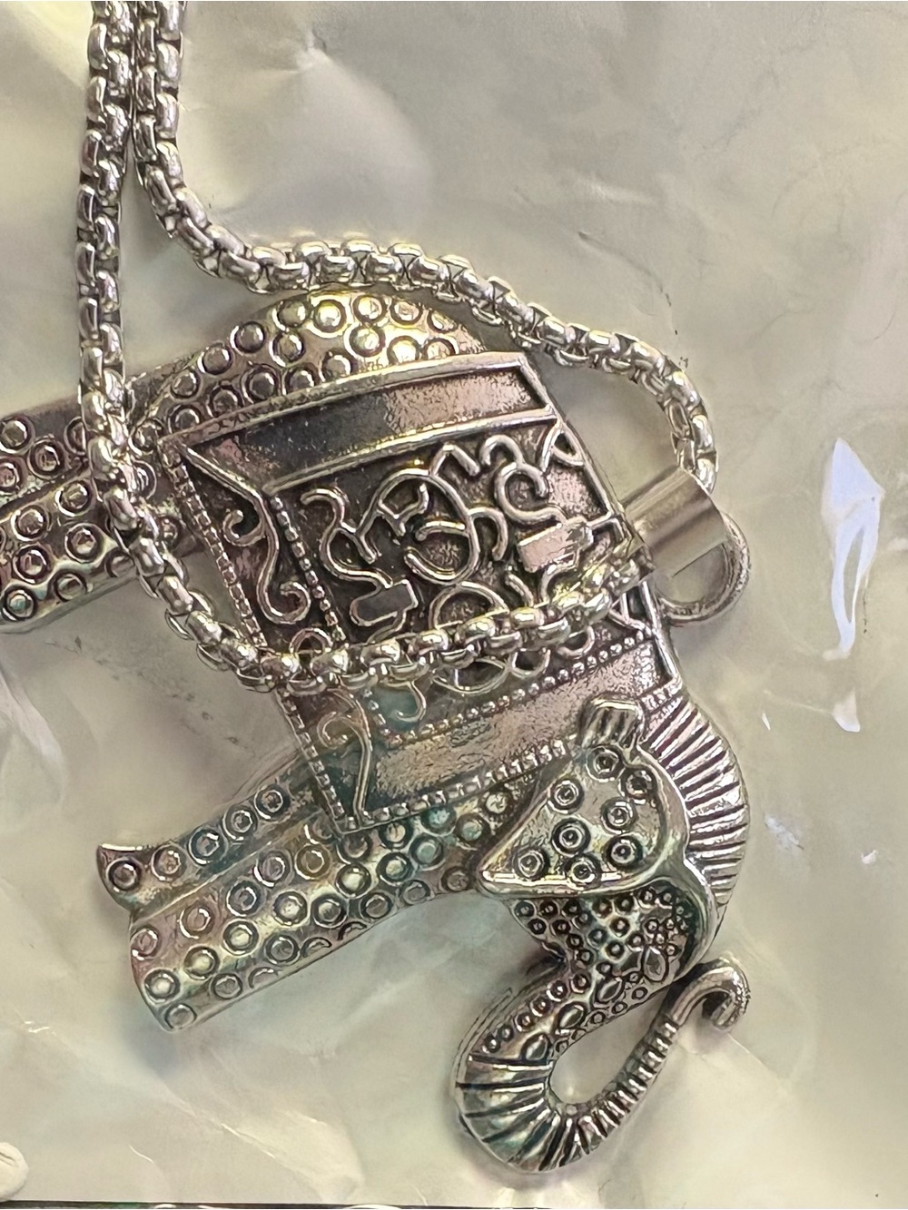 Silver Tone Elephant Pendant Necklace
